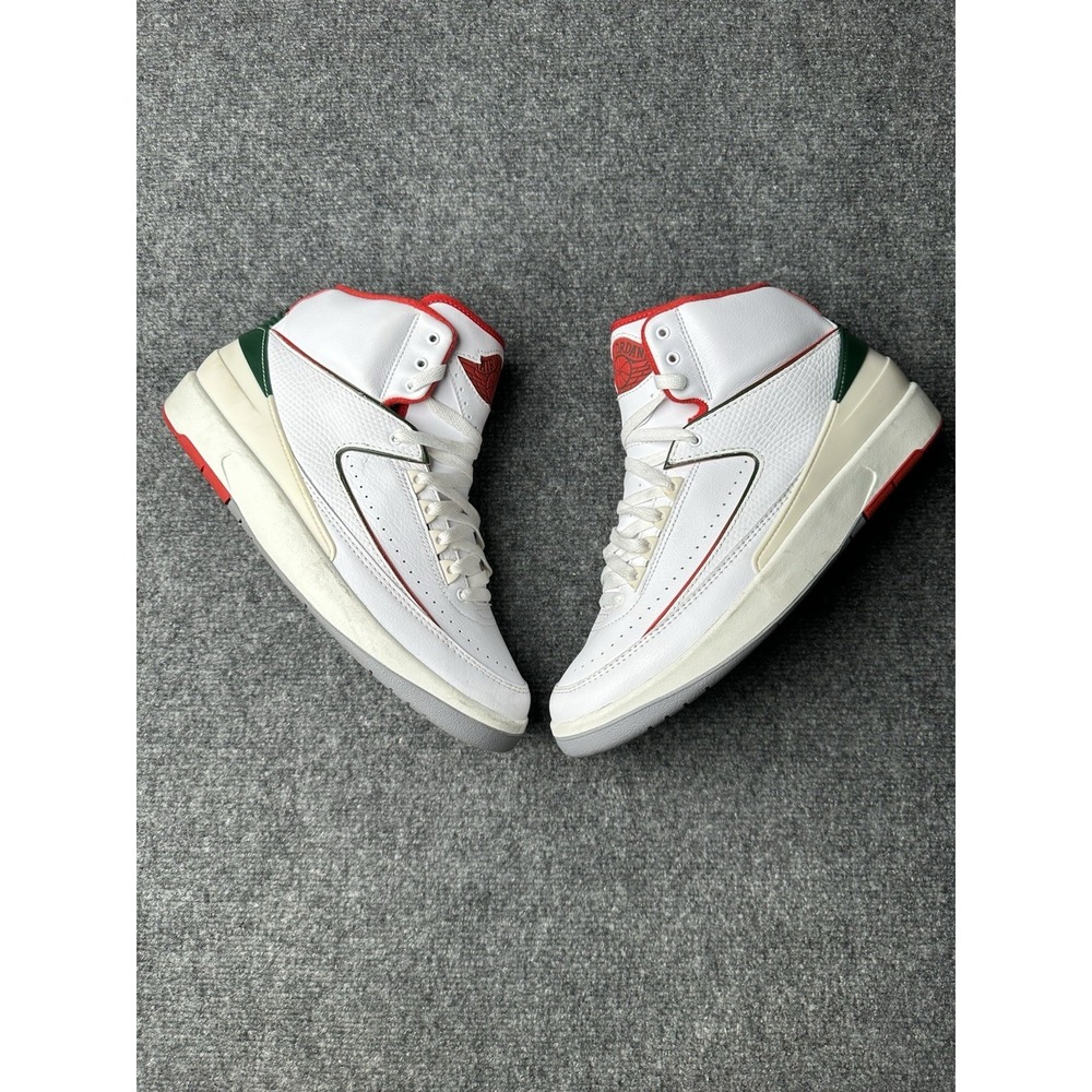 Mens Sneakers Air Jordan 2 Italy White Red Green Leather, Size‎ US 10.5